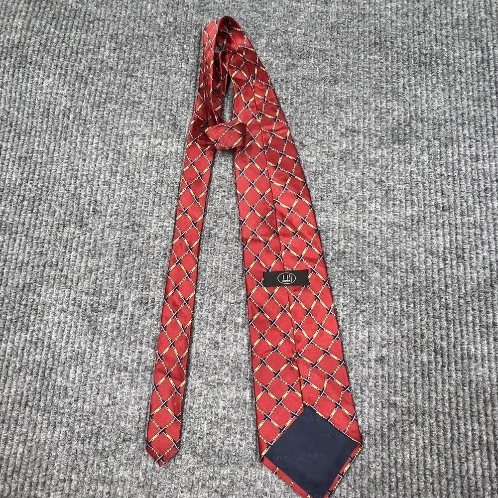 Dunhill Silk Necktie Red Equestrian Buckle Harness Horse Tack Tie 56”‎ X 4” VTG